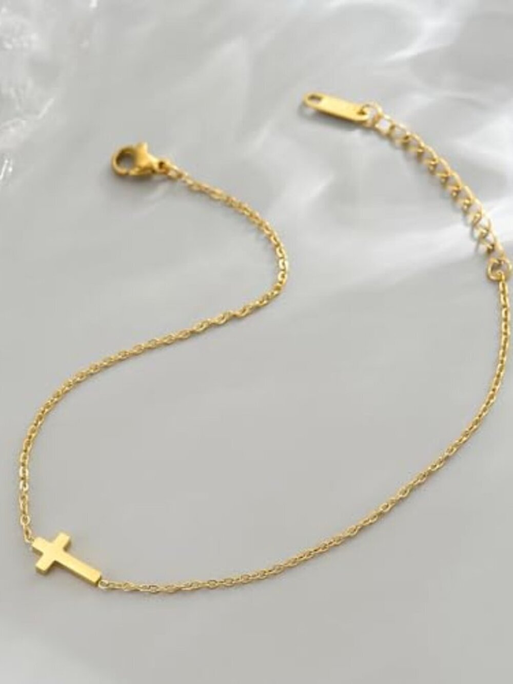 🆕 Dainty Ankle Bracelets for Women 18K Gold Plated Tiny Cross Satellite Chain